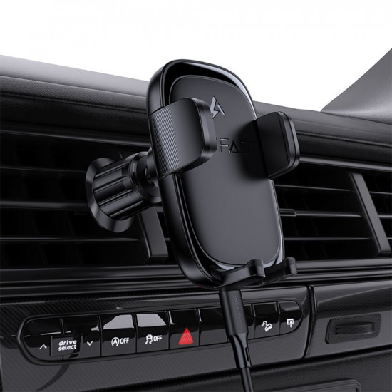 Acefast Car Holder with Wireless Charging (D48) for Air Vent, Magnetic Grip, Self Locking, 15W, 4.7 6.9" Phone Black