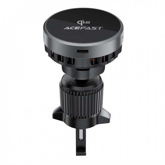 Acefast Car Holder with Wireless Charging (D40) for Air Vent, Magnetic Grip, Ice Cooling, Qi2, USB C, 15W Metal Gray