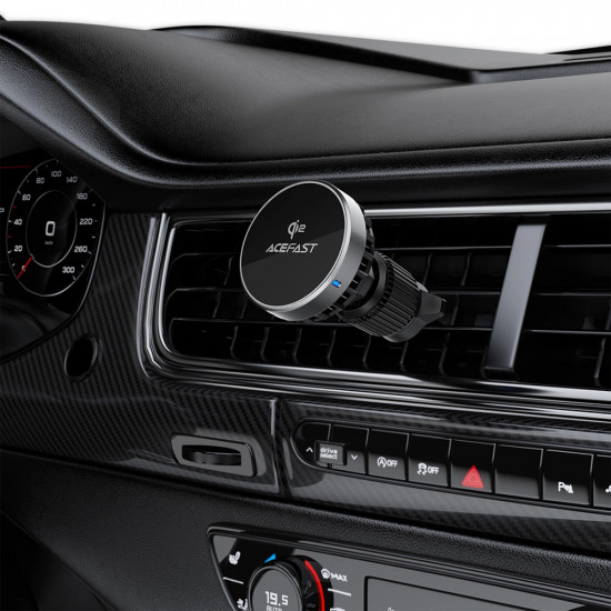 Acefast Car Holder with Wireless Charging (D40) for Air Vent, Magnetic Grip, Ice Cooling, Qi2, USB C, 15W Metal Gray