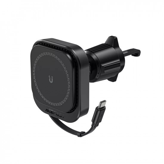 Acefast Car Holder with Wireless Charging (D32) for iPhone, MagSafe, Retractable Cable, for Air Vent, USB C, 85cm Black