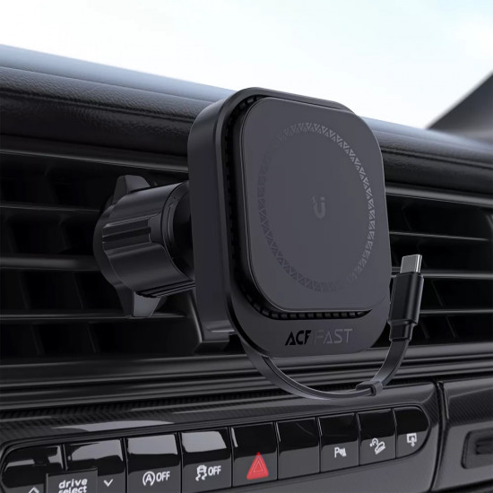 Acefast Car Holder with Wireless Charging (D32) for iPhone, MagSafe, Retractable Cable, for Air Vent, USB C, 85cm Black