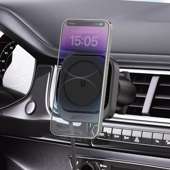 Acefast Car Holder with Wireless Charging (D32) for iPhone, MagSafe, Retractable Cable, for Air Vent, USB C, 85cm Black