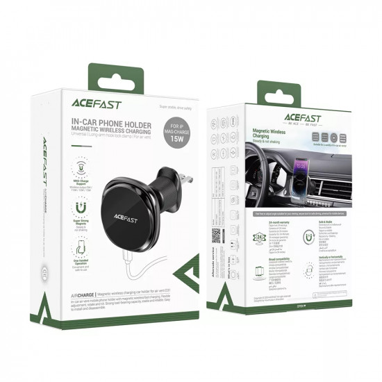 Acefast Car Holder with Wireless Charging (D31) for iPhone, MagSafe, 360° Adjustable, for Air Vent, 12V/2A, 15W Black