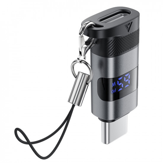 Acefast Adapter (J9) with Digital Display, Type C to USB C, 480Mbps, 20V/5A, Fast Charge, Data Transmission Metal Gray
