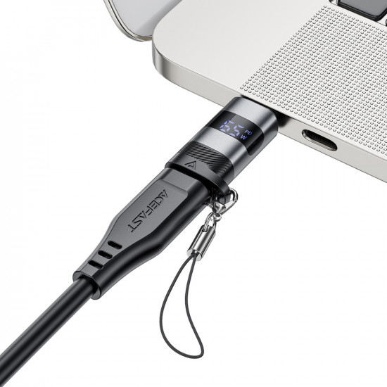 Acefast Adapter (J9) with Digital Display, Type C to USB C, 480Mbps, 20V/5A, Fast Charge, Data Transmission Metal Gray