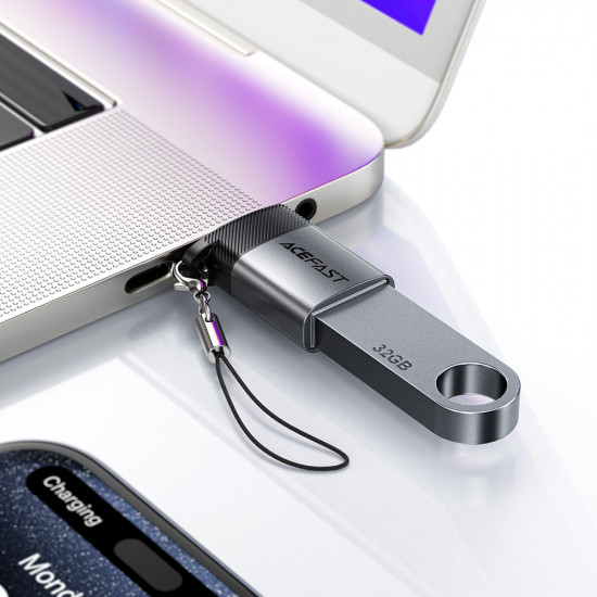 Acefast Adapter (J7) with OTG Function, USB to Type C, 10Gbps Data Transmission, Fast Charging Metal Gray