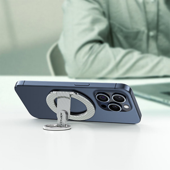 Acefast Phone Ring Holder (E25) MagSafe, Carbon Fiber Pattern, Foldable, 360° Rotating, Strong Magnets Silver