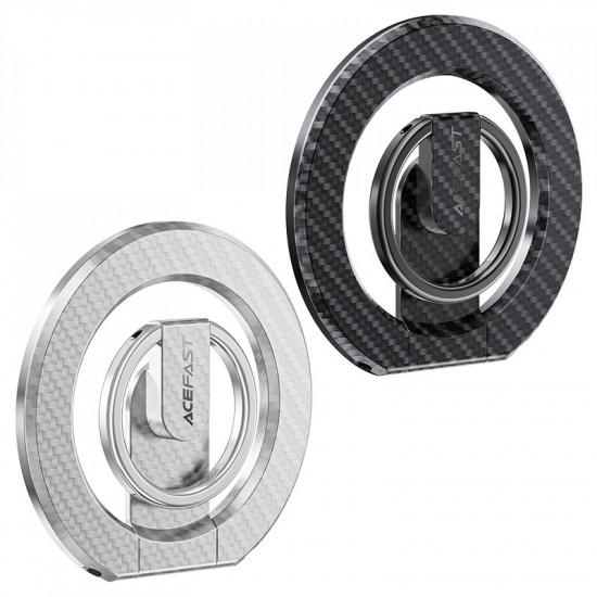 Acefast Phone Ring Holder (E25) MagSafe, Carbon Fiber Pattern, Foldable, 360° Rotating, Strong Magnets Silver