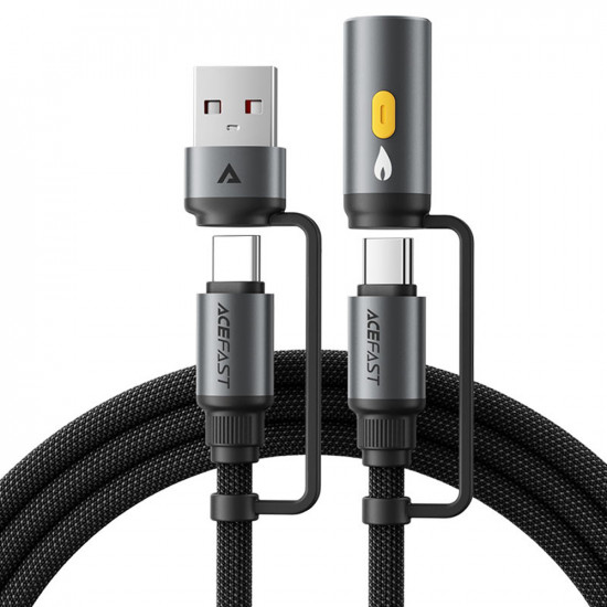 Acefast Data Cable (J6) Multifunction, Fast Charging, USB/USB C to Type C/Cigarette Lighter, 60W, 3A, 1.2m Black