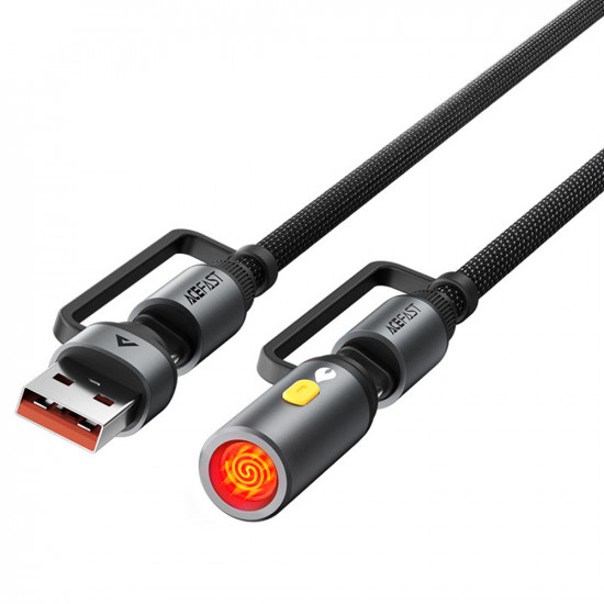 Acefast Data Cable (J6) Multifunction, Fast Charging, USB/USB C to Type C/Cigarette Lighter, 60W, 3A, 1.2m Black
