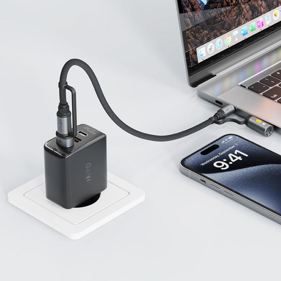 Acefast Data Cable (J6) Multifunction, Fast Charging, USB/USB C to Type C/Cigarette Lighter, 60W, 3A, 1.2m Black