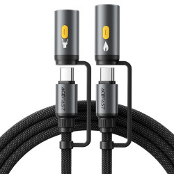 Acefast Data Cable (J4) Multifunction, Fast Charging, Type C/LED Light to Type C/Cigarette Lighter, 60W, 3A, 1.2m Black