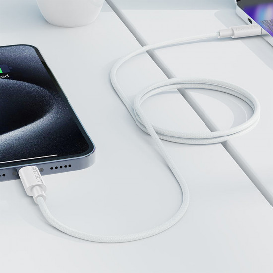 Acefast Data Cable (C18 03) Type C to Type C, Fast Charging, 60W, 3A, Bend Resistant, Nylon Braid, 1.2m White