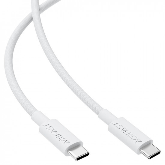 Acefast Data Cable (C18 03) Type C to Type C, Fast Charging, 60W, 3A, Bend Resistant, Nylon Braid, 1.2m White