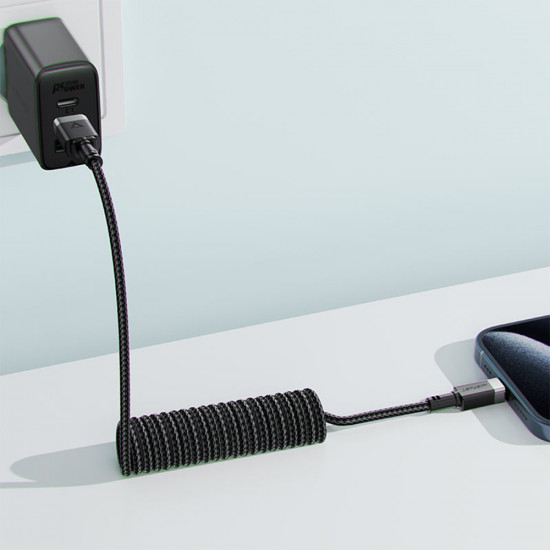 Acefast Data Cable (C14 04) Fast Charging, USB to Type C, Spring Design, 3A, Bend Resistant, 1.2m Black