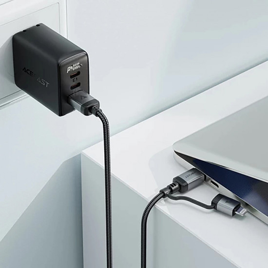 Acefast Data Cable (C20 01) USB C to Type C, Lightning, 60W, Fast Charging, Bend Resistant, MFi Certified, 1.2m Black