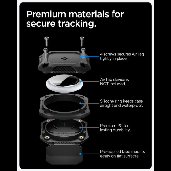 Spigen Tough Armor Holder Apple AirTag 1 / 2, Waterproof IPX8, 3M Adhesive Black