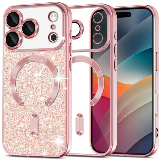 Techsuit Luxury Glitter MagSafe iPhone 17 Pro Rose Gold