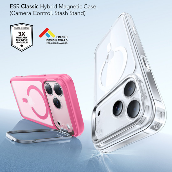 ESR Classic Hybrid HaloLock Kickstand iPhone 17 Pro Max Frosted Pink