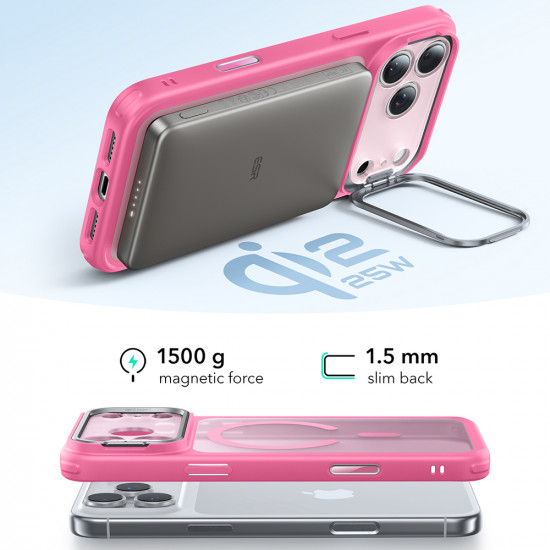 ESR Classic Hybrid HaloLock Kickstand iPhone 17 Pro Max Frosted Pink