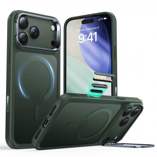 ESR Classic Hybrid HaloLock Kickstand iPhone 17 Pro Max Frosted Green ESR Classic Hybrid HaloLock Kickstand iPhone 17 Pro Max Frosted Green