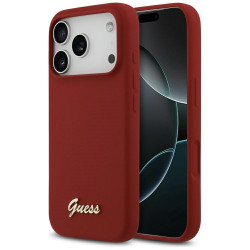 Guess Silicone Script Metal Logo MagSafe (GUHMP17LSMBSLM) iPhone 17 Pro Red