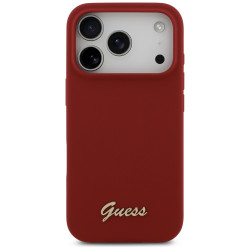 Guess Silicone Script Metal Logo MagSafe (GUHMP17LSMBSLM) iPhone 17 Pro Red
