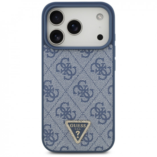 Guess Leather 4G Triangle Strass MagSafe (GUHMP17LP4TDPLB) iPhone 17 Pro Blue