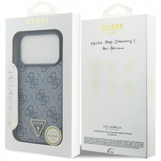 Guess Leather 4G Triangle Strass MagSafe (GUHMP17LP4TDPLB) iPhone 17 Pro Blue
