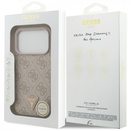 Guess Leather 4G Triangle Strass MagSafe (GUHMP17XP4TDPLP) iPhone 17 Pro Max Pink