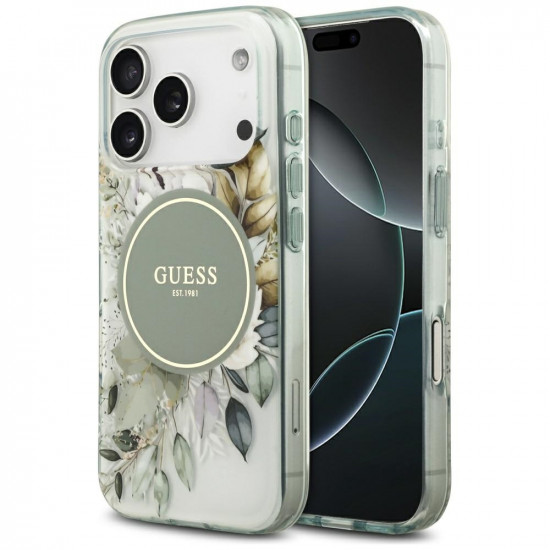 Guess IML Flower & Tonal Circle MagSafe (GUHMP17LHFWBDCEN) iPhone 17 Pro Green