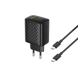 Lito Wall Charger (LC24T) with Type C Cable Included, Type C, USB Output, PD65W, GaN, PC Fireproof, EU Plug Black Lito Wall Charger (LC24T) with Type C Cable Included, Type C, USB Output, PD65W, GaN, PC Fireproof, EU Plug Black