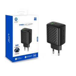 Lito Wall Charger (LC24) Type C, USB Output, PD65W, GaN, PC Fireproof, EU Plug Black
