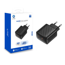Lito Wall Charger (LC22) 2x Type C Output, PD45W, GaN, PC Fireproof, EU Plug Black