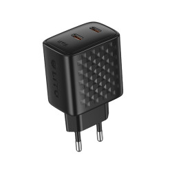 Lito Wall Charger (LC22) 2x Type C Output, PD45W, GaN, PC Fireproof, EU Plug Black Lito Wall Charger (LC22) 2x Type C Output, PD45W, GaN, PC Fireproof, EU Plug Black