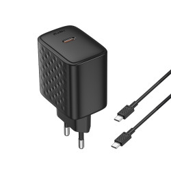 Lito Wall Charger (LC20T) with Type C Cable Included, Type C Output, PD45W, GaN, PC Fireproof, EU Plug Black