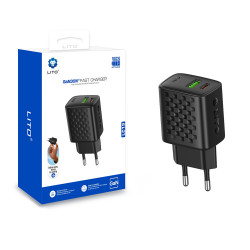 Lito Wall Charger (LC19) Type C, USB Output, PD30W, GaN, PC Fireproof, EU Plug Black