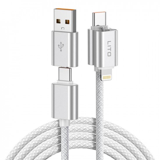 Lito Data Cable Magnetic 4in1 (LD21) 5A High Current, 100W Fast Charging, Magnetic Design, Built in Smart Chip White