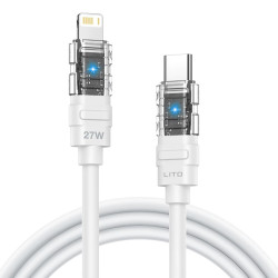 Lito Data Cable Mechanical (LD05) Type C to Lightning, Fast Charging 27W, Transparent Head, LED White