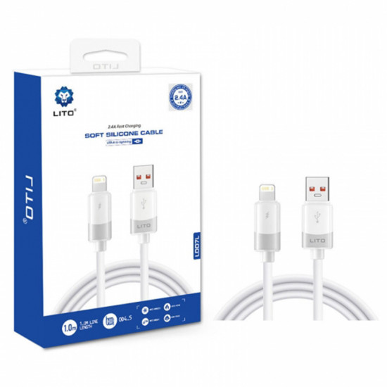 Lito Data Cable Liquid Silicone (LD07) USB to Lightning, Fast Charging 60W, Anti freeze, Anti fire White