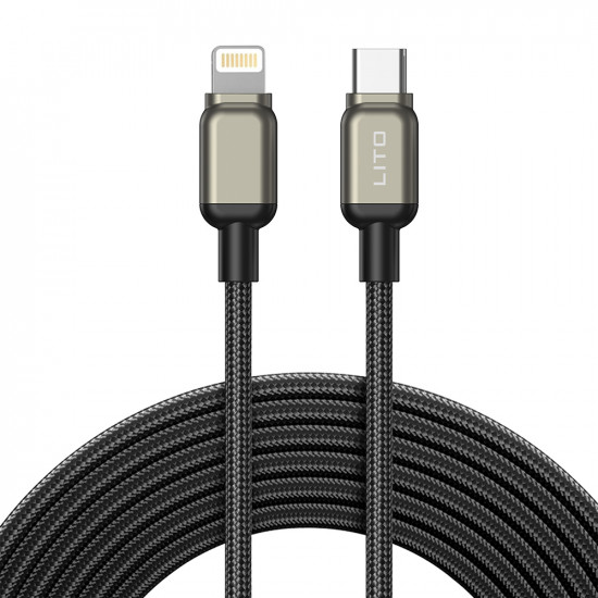 Lito Data Cable (LD17) Type C to Lightning, Fast Charging, Braided Nylon Black