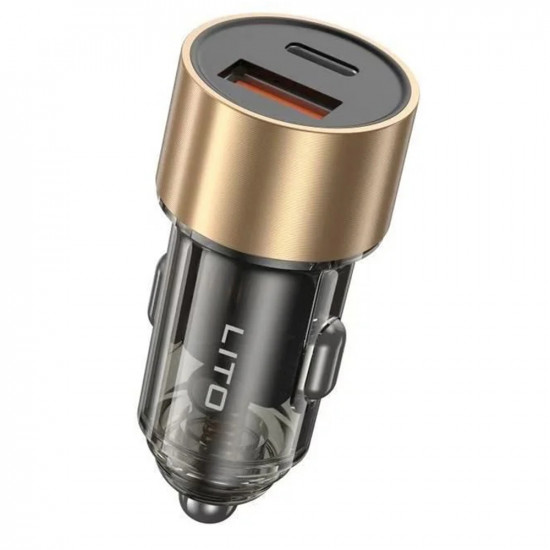 Lito Car Charger (IN C04) 1x USB, 1x Type C, 52W, Fast Charging, Ultra Mini & Sleek Design, Universal Black