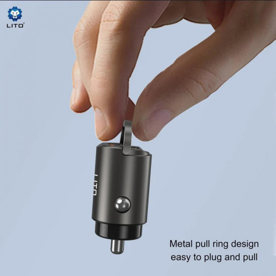 Lito Car Charger (IN C03) 1x USB, 1x Type C, 60W, Fast Charging, Ultra Mini & Sleek Design, Universal Black