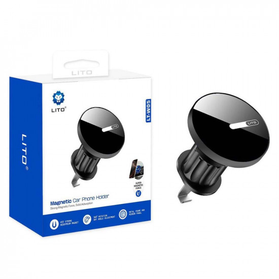 Lito Car Holder (LT W05) for Air Vent, with N52 Neodymium Magnet, 360° Rotation, 32mm Wide Tail Clip Hook Black