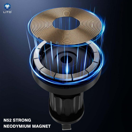 Lito Car Holder (LT W05) for Air Vent, with N52 Neodymium Magnet, 360° Rotation, 32mm Wide Tail Clip Hook Black
