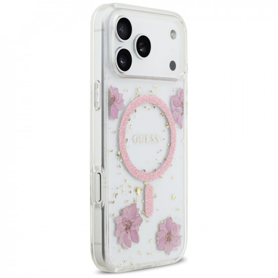 Guess Resin Flowers and Glitter MagSafe (GUHMP17LRBFGFGMP) iPhone 17 Pro Pink