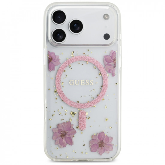 Guess Resin Flowers and Glitter MagSafe (GUHMP17LRBFGFGMP) iPhone 17 Pro Pink