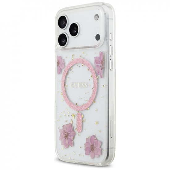 Guess Resin Flowers and Glitter MagSafe (GUHMP17LRBFGFGMP) iPhone 17 Pro Pink