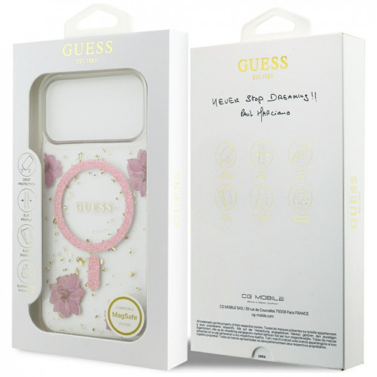 Guess Resin Flowers and Glitter MagSafe (GUHMP17LRBFGFGMP) iPhone 17 Pro Pink
