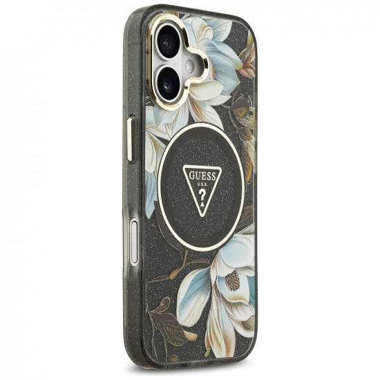 Guess IML Metal Glitter Flowers Triangle MagSafe (GUHMP17SHFLPEDK) iPhone 17 Black